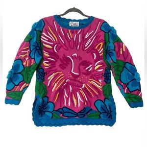 Lilly Pulitzer Super Rare fully knit embroidered lion floral sweater. Size Small